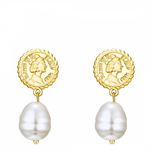 Gold/White Pearl Coin Earrings - Perldor - Modalova