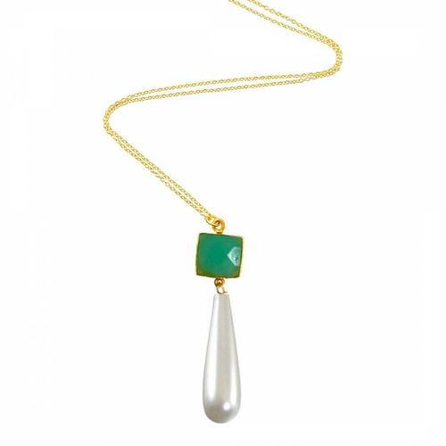 K Gold Plated Chalcedony & Pearl Drop Necklace - Liv Oliver - Modalova