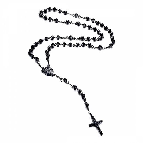 Black Plated Men's Religious Rosary Necklace - Stephen Oliver - Modalova