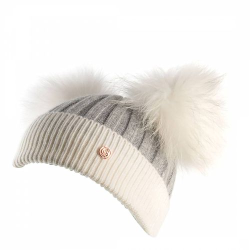 Kids Grey/White Pom Pom Beanie Hat - Look Like Cool - Modalova