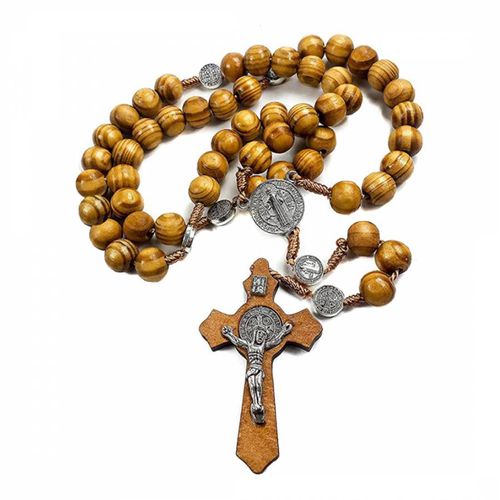 Silver Plated Rosary Wood Necklace - Stephen Oliver - Modalova