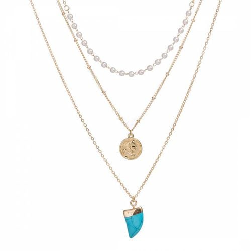 K Plated Layered Turquoise & Pearl Necklace - Chloe Collection by Liv Oliver - Modalova