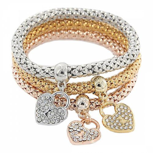 K Plated Tri Color Heart Bracelet Set - Chloe Collection by Liv Oliver - Modalova