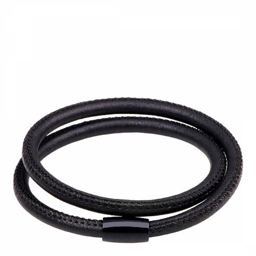 Black Plated Leather Wrap Bracelet - Stephen Oliver - Modalova