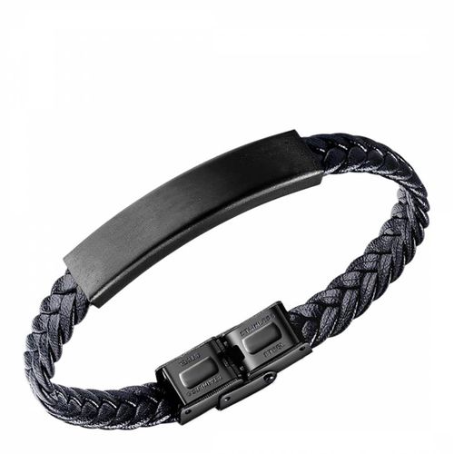 Black Plated Leather ID Bracelet - Stephen Oliver - Modalova