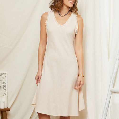 Ruffle Neckline Flare Linen Dress - LE MONDE DU LIN - Modalova