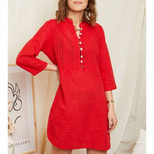 Red Patterned Linen Mini Dress - LE MONDE DU LIN - Modalova