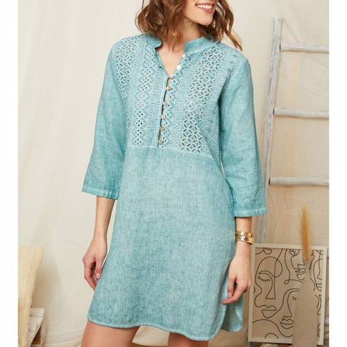 Blue Patterned Linen Mini Dress - LE MONDE DU LIN - Modalova