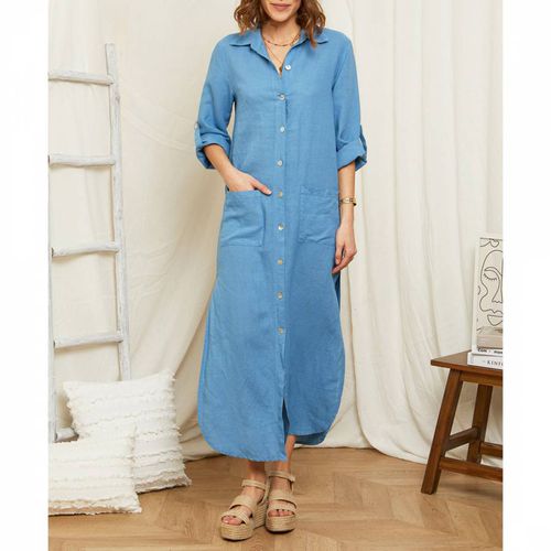 Blue Button Through Linen Maxi Shirt Dress - LE MONDE DU LIN - Modalova