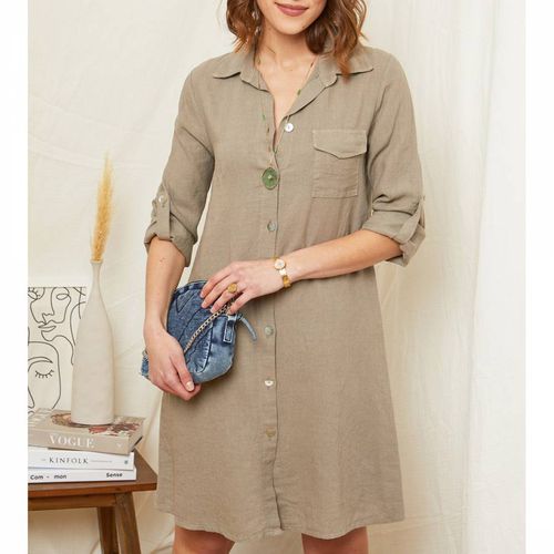Taupe Button Through Linen Shirt Dress - LE MONDE DU LIN - Modalova