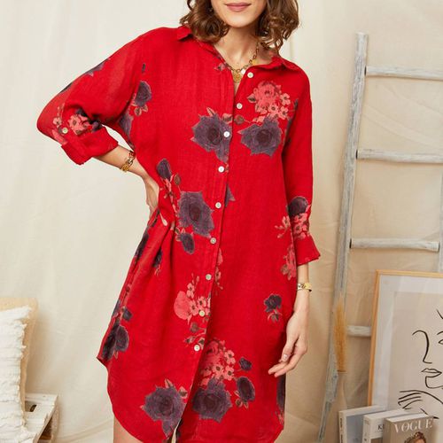 Red Floral Print Linen Dress - Rodier - Modalova