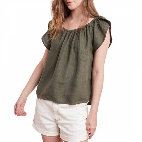 Khaki Woven Ruffle Sleeve Linen Top - Velvet By Graham and Spencer - Modalova