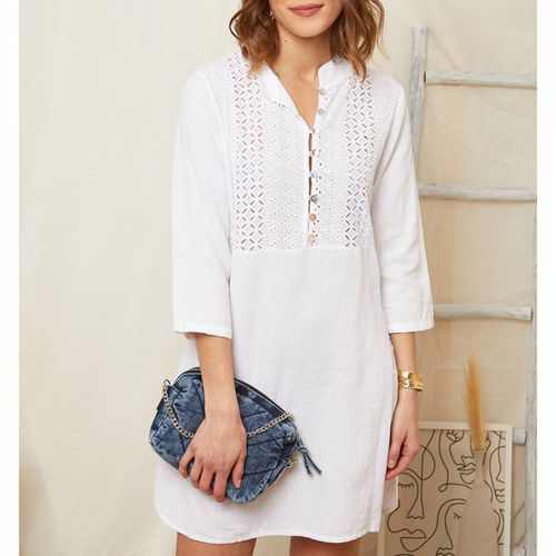 White Pattern Linen Mini Dress - Rodier - Modalova