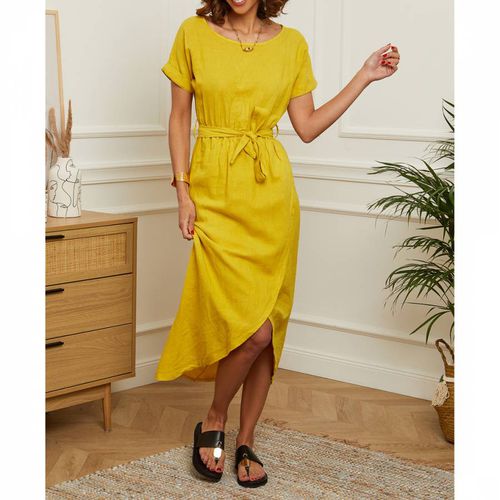 Yellow Linen Tie Waist Midi Dress - LE MONDE DU LIN - Modalova