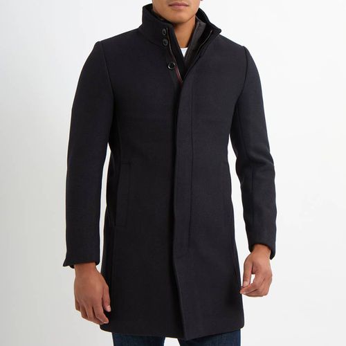 Navy Classic Wool Blend Coat - Gianni Feraud - Modalova