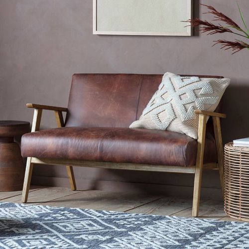 Fowey 2 Seater Leather Sofa Brown - Gallery Living - Modalova