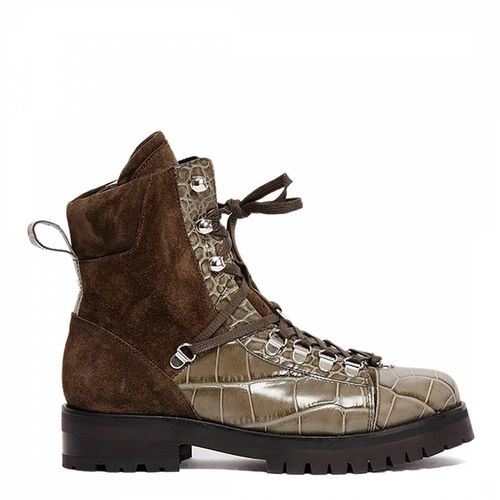Khaki Croc Print Fanka Hiking Boots - AllSaints - Modalova