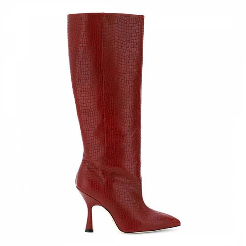 Red Parton Croc Embossed Leather Boots - Stuart Weitzman - Modalova