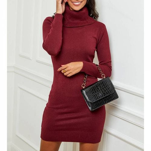 Burgundy Roll Neck Cashmere Blend Dress - SOFT CASHMERE - Modalova