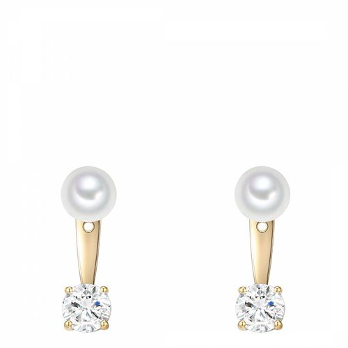 Gold White Pearl Earrings - Perldor - Modalova