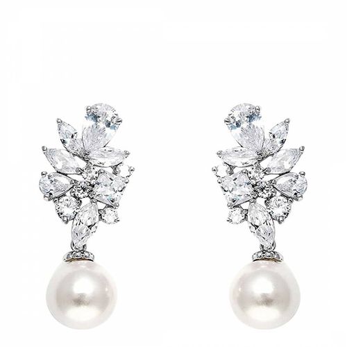 Silver Cluster Pearl Drop Earrings - Liv Oliver - Modalova