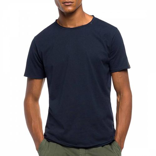 Navy Raw Cut Cotton T-Shirt - Replay - Modalova