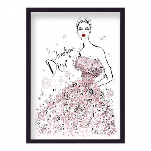 Christian Dior Pink Roses Gown 44x33cm Framed Print - Megan Hess - Modalova