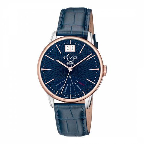 Men's Blue Rovescio Leather Watch - Gevril - Modalova