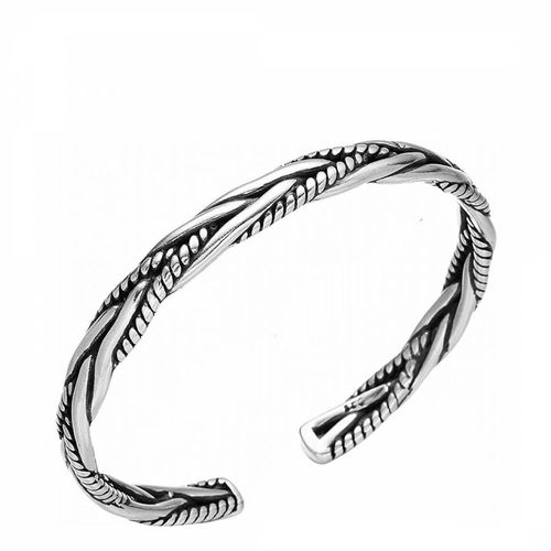 Silver Textured Cuff Bangle - Stephen Oliver - Modalova