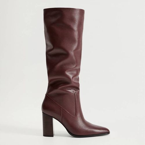 Burgundy Leather Knee High Ankle Boots - Mango - Modalova