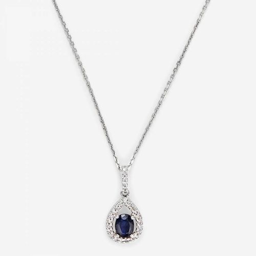Silver Night Blue Teardrop Diamond Pendant Necklace - Le Diamantaire - Modalova