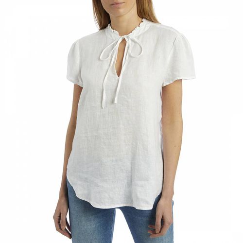 White Tie Neck Linen Blouse - Polo Ralph Lauren - Modalova