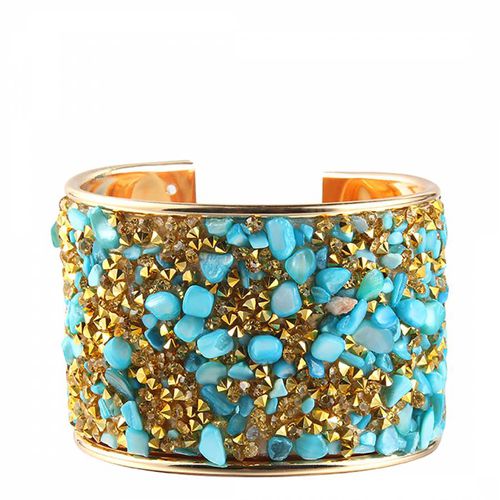 K Gold Turquoise Cuff Bangle - Liv Oliver - Modalova