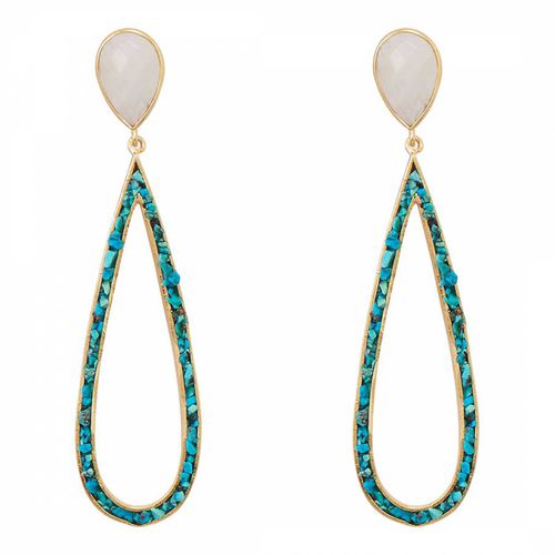 K Gold Rainbow Moonstone And Turquoise Pear Drop Earrings - Liv Oliver - Modalova