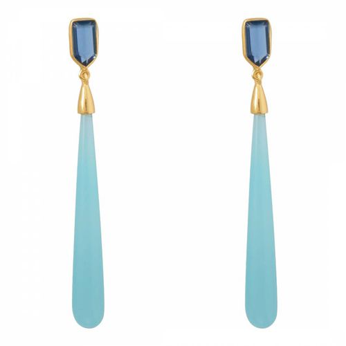 K Gold Blue Quartz And Turquoise Pear Drop Earrings - Liv Oliver - Modalova