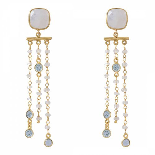 K Rainbow Moonstone And Blue Topaz Chandelier Earrings - Liv Oliver - Modalova