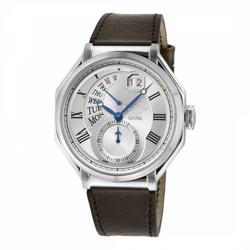 Men's Brown/Silver Marchese Leather Strap Watch 44 Mm - Gevril - Modalova