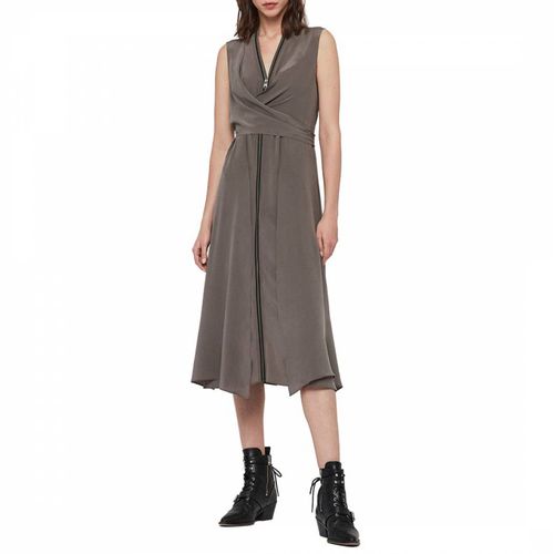 Jayda Zip Front Silk Midi Dress - AllSaints - Modalova
