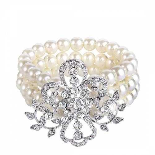 Multi Row Pearl Embelished Motif Bracelet - Liv Oliver - Modalova