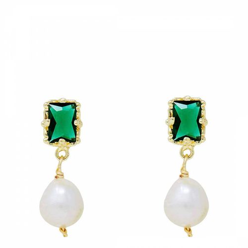 K Green Emerald Cut & Pearl Drop Earrings - Liv Oliver - Modalova