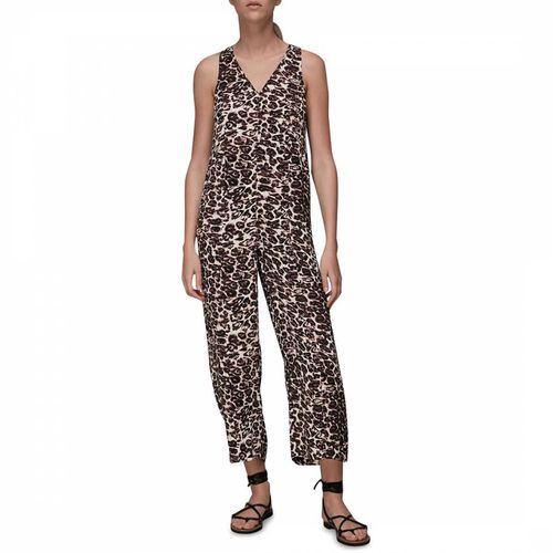 Brown V-Neck Leopard Print Jumpsuit - WHISTLES - Modalova