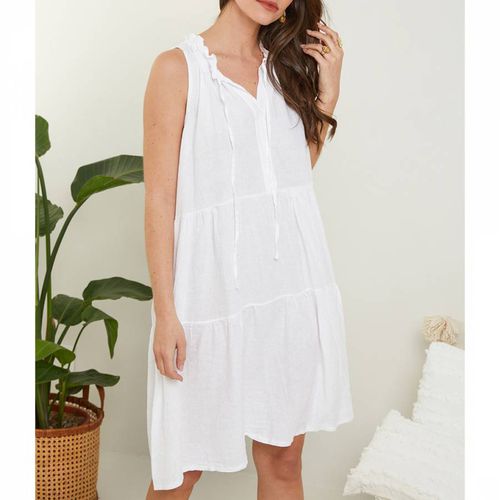 White Ruffle Linen Mini Dress - LE MONDE DU LIN - Modalova