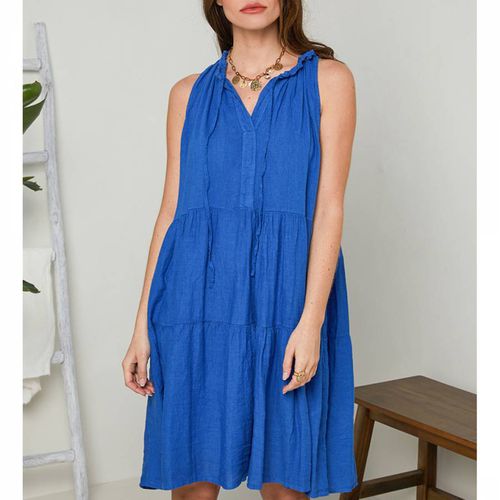 Royal Blue Ruffle Linen Mini Dress - LE MONDE DU LIN - Modalova