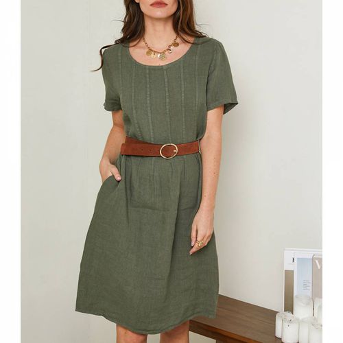 Khaki Linen Mini Dress - LE MONDE DU LIN - Modalova