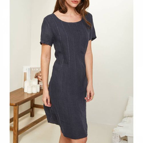 Navy Linen Mini Dress - LE MONDE DU LIN - Modalova