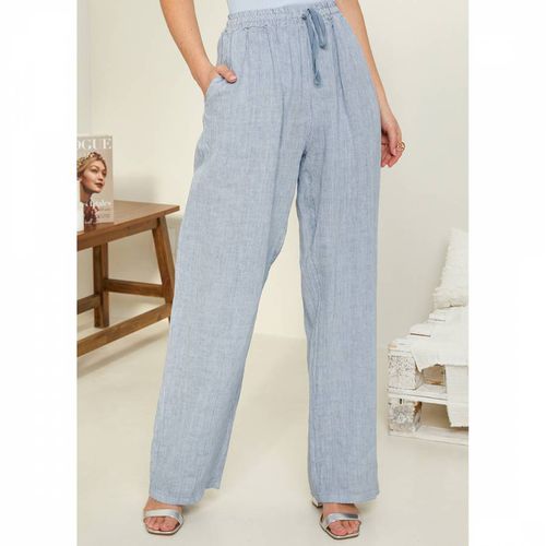 Light Blue Wide Leg Linen Trouser - LE MONDE DU LIN - Modalova