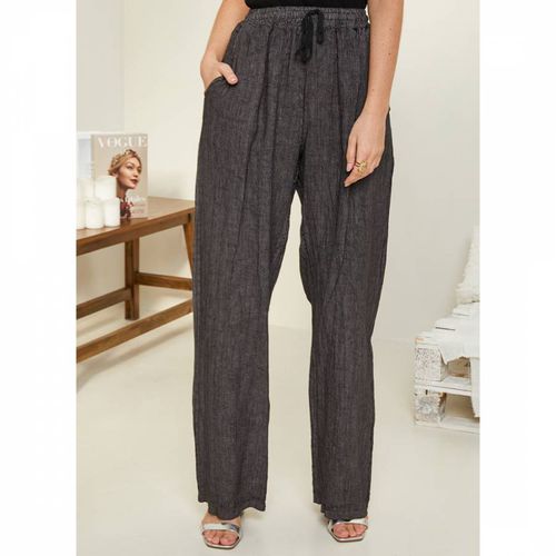 Charcoal Wide Leg Linen Trouser - LE MONDE DU LIN - Modalova