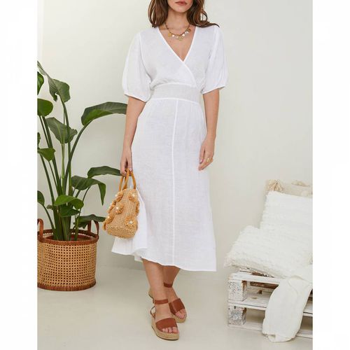 White Puff Sleeve Linen Midi Dress - LE MONDE DU LIN - Modalova