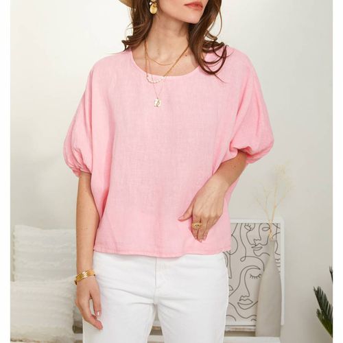 Pink Puff Sleeve Linen Top - LE MONDE DU LIN - Modalova