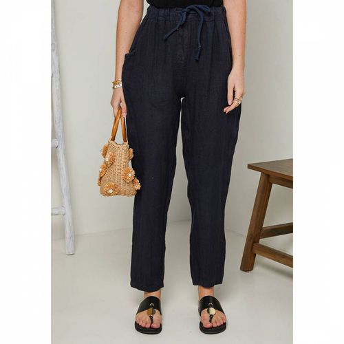 Navy Straight Leg Linen Trouser - LE MONDE DU LIN - Modalova